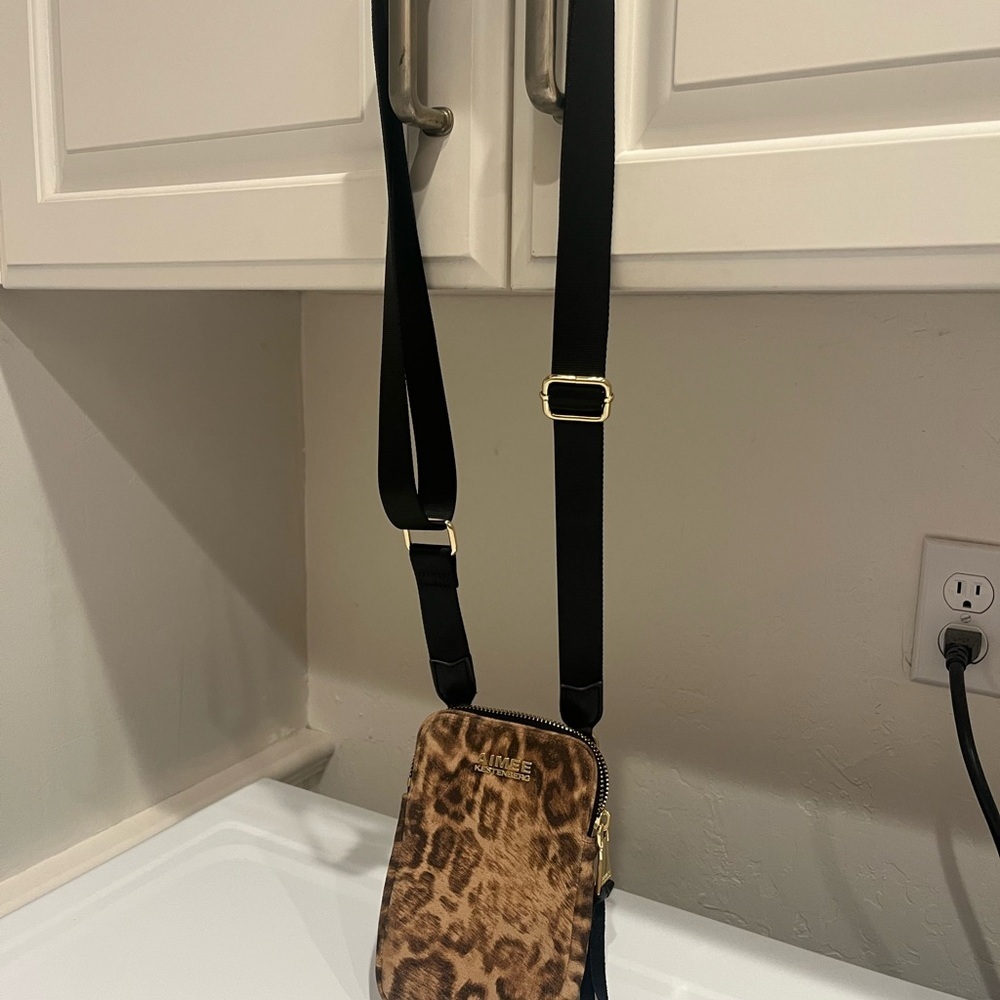 Aimee Kestenberg Brown Leopard Print capri genuine calf hair crossbody - Picture 5 of 6